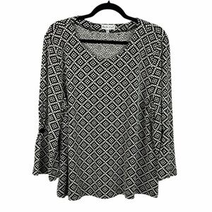Habitat Black & White Geometric Print Top XL Stretch Knit Casual Minimalist